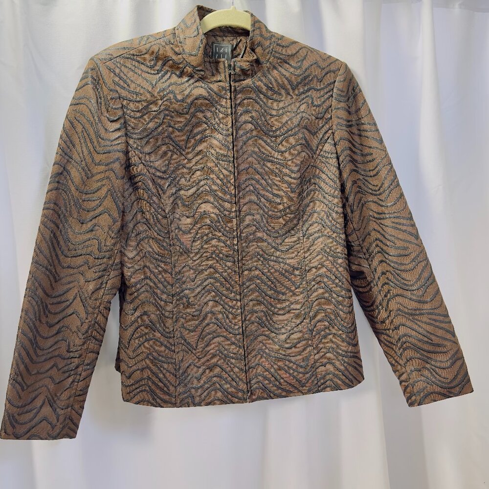 Due Per Due Ladies NWT Brown Black Zipper Jacket Style T71850 Striped Tiger - Picture 1 of 16